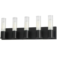 Dainolite Tube 5 Light Vanity Light Matte Black Clear Fluted Glass Lamp