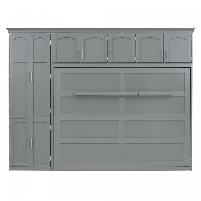 Eileen Space-saving Murphy Wall Bed With Cabinets, Queen Size, Grey