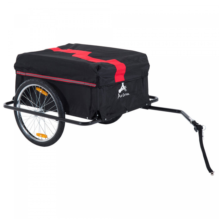 Aosom Bicycle Trailer Bike Cargo Trailer Garden Utility Cart Tool Carrier With Removable Cover, Red