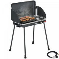 Outsunny 2-in-1 Camping Stove & Gas Griddle Combo, 20,000 BTU 2-Burner Portable Propane Grill with Detachable Legs, Wind Guards for Barbecue, Tailgating, Outdoor Cooking, Black
