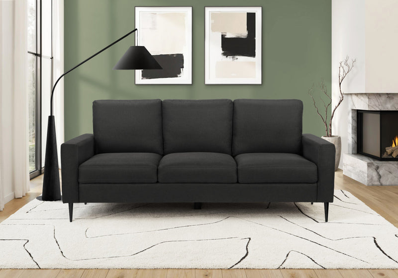 Upholstered Sofa, 75\"L, Metal Legs, Black Fabric, Contemporary, Modern Sofa