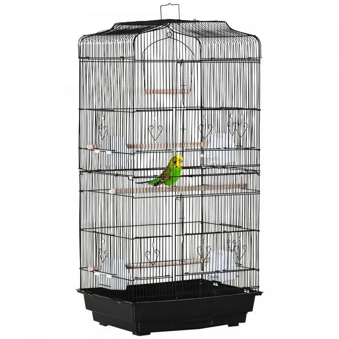 Pawhut 36\" Bird Cage For Finches, Canaries Budgies, Parrot Cage With Accessories Handle, Black