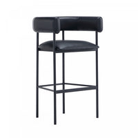 Onda Contemporary Vegan Leather Metal Upholstered Barstool in Black