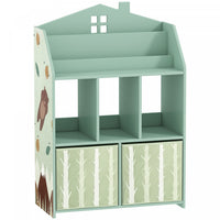 Qaba Kids Bookshelf with Toy Storage, Children's Bookcase with Book Display, Shelves and Fabric Drawers, Toy Organizer for Playroom and Nursery, Green
