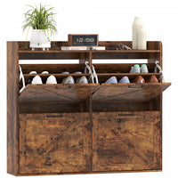 HOMCOM 4 Flip Drawer Shoe Cabinet, Slim Shoe Storage Cabinet, Rustic Brown