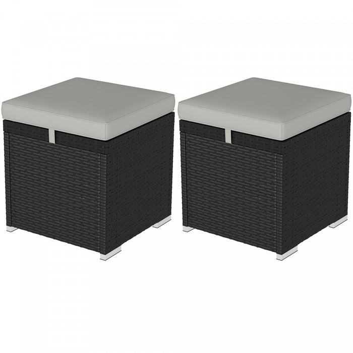 Outsunny 2 Pieces Wicker Outdoor Ottoman with Storage, Cushions, Light Grey
