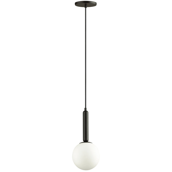 Dainolite Tara 1 Light Pendant Matte Black White Glass Lamp