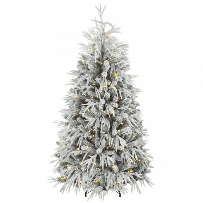 HOMCOM 6ft Prelit Christmas Tree, Flocked Xmas Tree, Green and White