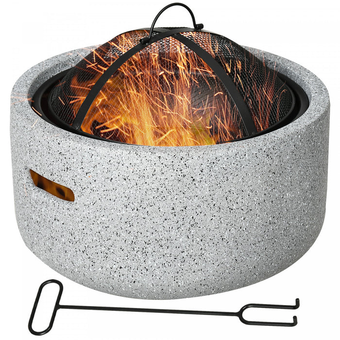 Outsunny 18\" Round Outdoor Fire Pit With Screen, Poker, Wood-burning, Grey