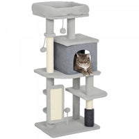 Pawhut Cat Tree For Large Cat Adults, 41 Inch Cat Tower For Indoor Cats W/ Scratching Posts, Cat Bed, Condo, Grooming Brush, Jumping Platforms, Toy Balls, Anti-tip Kit, Light Grey