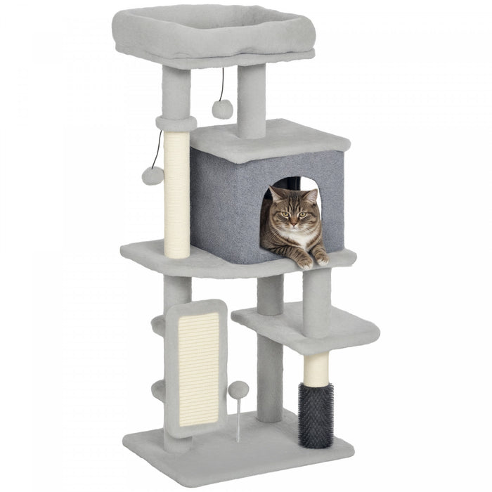Pawhut Cat Tree For Large Cat Adults, 41 Inch Cat Tower For Indoor Cats W/ Scratching Posts, Cat Bed, Condo, Grooming Brush, Jumping Platforms, Toy Balls, Anti-tip Kit, Light Grey