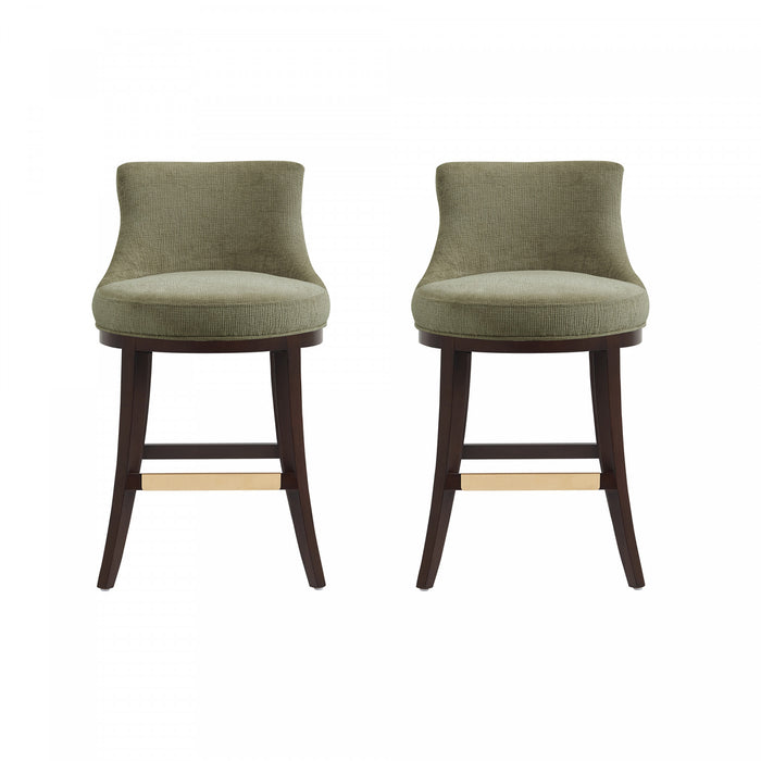 Lucia Modern Chenille Wood Counter Stool in Leaf Green - Set of 2