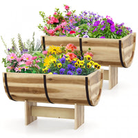 Costway 2 Pcs Outdoor Wooden Planter Solid Acacia Wood Half-barrel Planter Box With Legs