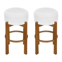 Vera Rubber Wood Bar Stool Set of 2 Indoor Seating with Round Ivory Cushion,Walnut