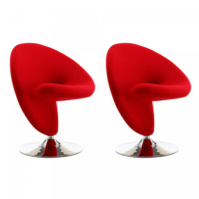 Curl Modern Wool Blend Swivel Lounge Chair in Red - Set of 2 | Fauteuil pivotant moderne en laine melangee Curl, rouge - Lot de 2