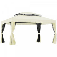 Outsunny 10 X 13ft Aluminum Frame Gazebo Canopy Double Tier Garden Shelter With Netting And Curtains