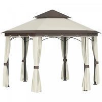 Outsunny 13x13ft Hexagonal Patio Gazebo, Double roof Garden Pavilion Outdoor Marquee Canopy Wedding