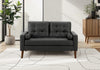 Upholstered Love Seat, 58\" Long, Black Leather Look, Walnut Wood Legs, Mid-Century Modern Loveseat