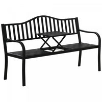 Outsunny Outdoor Bench With Liftable Middle Table, Patio Loveseat, Black