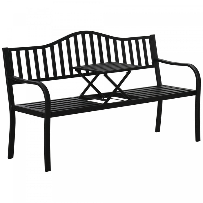 Outsunny Outdoor Bench With Liftable Middle Table, Patio Loveseat, Black