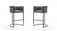 Cosmopolitan Mid-Century Modern Metal Upholstered Barstool in Gray - Set of 2 Bar Stool 