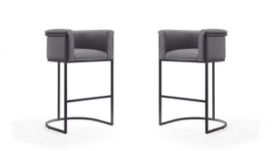 Cosmopolitan Mid-Century Modern Metal Upholstered Barstool in Gray - Set of 2 Bar Stool