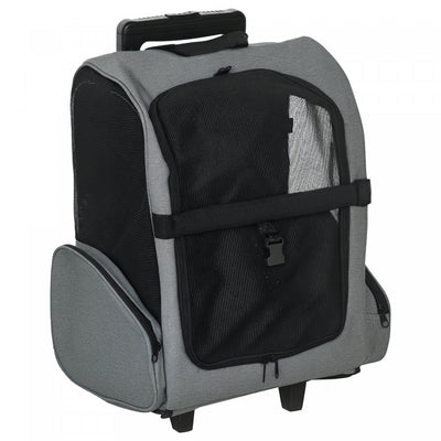 PawHut 2-IN-1 Pet Luggage Box Backpack Carrier Cats Dogs w/ Handle, Rolling Wheel Grey