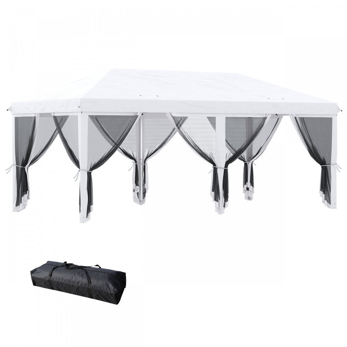 Outsunny 10' X 20' Pop Up Canopy Tent, Instant Canopies With 6 Removable Mesh Sidewalls, Carry Bag - Cream White