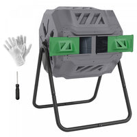 Outsunny 43 Gallon (160L) Tumbling Compost Bin Outdoor Dual Chamber 360° Rotating Composter with Sliding Doors, Solid Steel Frame and Gloves, Dark Green