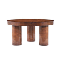 Lira 31.5 Inch Modern Round Burl Veneer Coffee Table with Three Cylindrical Legs, Brown