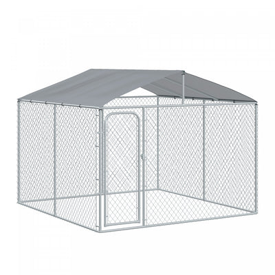 Pawhut Dog Kennel Outdoor Run Fence With Roof, Steel Lock, Mesh Sidewalls For Backyard & Patio, 9.8'|Pawhut Chenil D'exterieur Pour Chien En Metal, Enclos Niche Parc Pour Animaux De Compagnie Avec Serr
