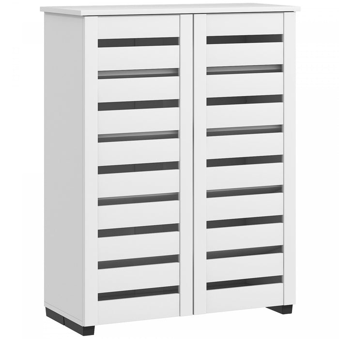 HOMCOM Slim Shoe Cabinet with 2 Slatted Doors for 15 Pairs of Shoes White