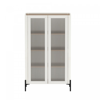 Abbey Modern 32" Tempered Glass Bookcase Cabinet in Maple and Off White (4-Shelf) | Armoire bibliotheque moderne Abbey 32" en verre trempe, erable et blanc casse (4 etageres)