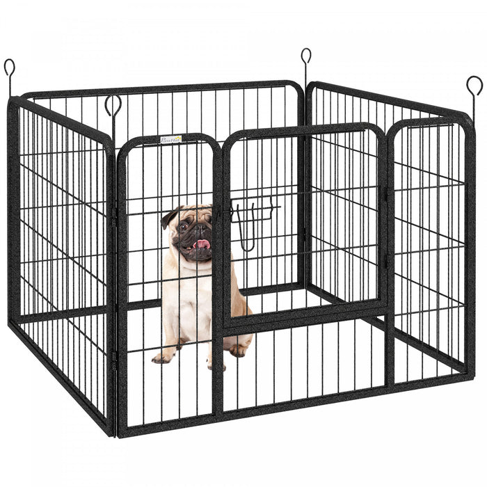 Pawhut Dog Pen Dog Play Pen 4 Panels Dog Fence Outdoor Indoor With Gate For Small Animal Dog, Backyard, Garden, 32\" X 32\" X 24\", Black