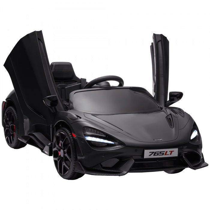 Qaba Mclaren 765lt Licensed 12v Powered Ride-On Car, Battery Powered Kids Electric Car With Scissor Doors, Transport Wheels, Remote Control, Slow Start, Led Lights, Music Horn, Black
