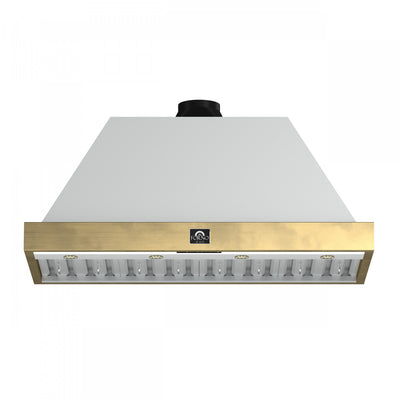 Forno Vittorio 48-Inch Wall Mount Range Hood, White with Antique Brass Trim-FRHWM5078-48BLK | Hotte murale Vittorio de 48 po, blanc avec garniture en laiton antique,-FRHWM5078-48BLK