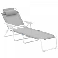 Outsunny Outdoor Lounge Chair With Adjustable Backrest, Light Grey