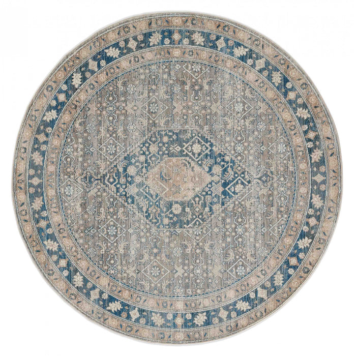 Lucia Traditional 5'0\" x 5'0\" Area Rug in Blue Indoor Area Rug