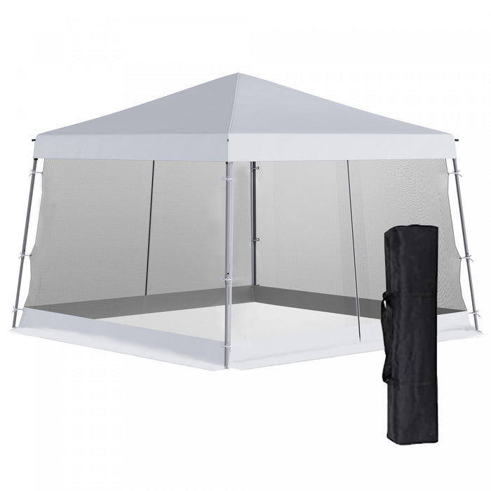 Outsunny 12' X 12' Pop Up Gazebo, Foldable Canopy Tent With Carrying Bag, Mesh Sidewalls And 3-level Adjustable Height For Outdoor, Garden, Patio, Party, White