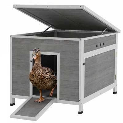 PawHut Duck Coop, Wooden Chicken House Rabbit Hutch with Openable Roof, Removable Floor, Double Doors, Ramp, Duck House for 3-6 Chickens, Geese, 30" x 38" x 30"