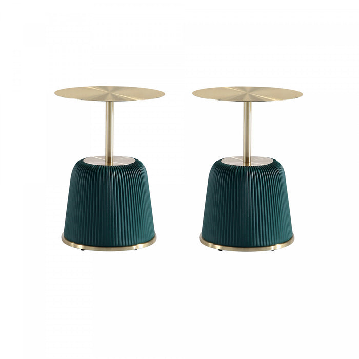 Anderson Modern Metal Top Upholstered End Table in Green - Set of 2
