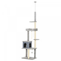 Pawhut Cat Tree Floor To Ceiling Cat Tower Height Adjustable( 85-101 Inches), Tall Large Cat Climbin