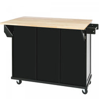 Margery Rubberwood Kitchen Cart With Drop-leaf Countertop And Storage Racks - Black