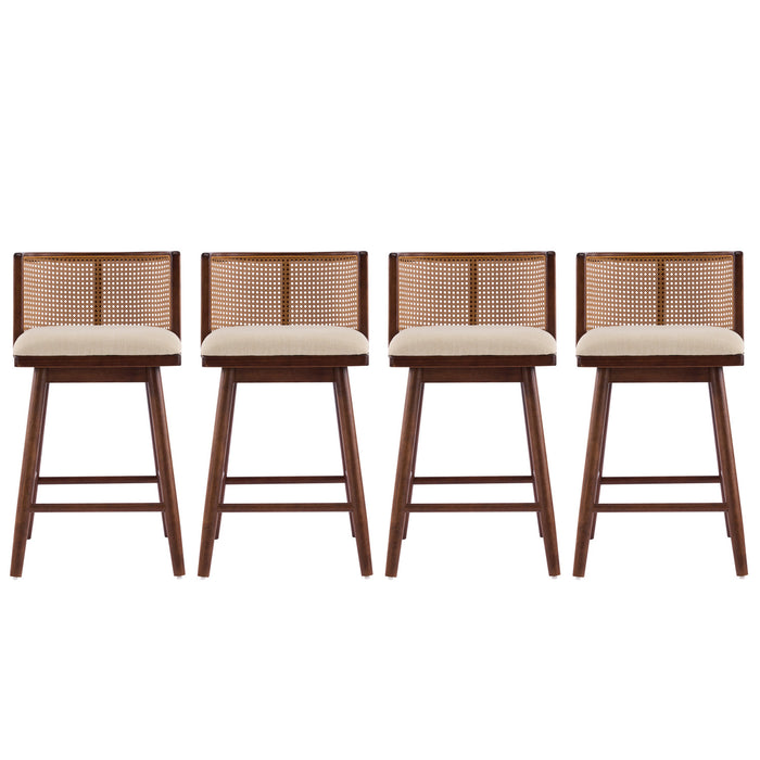 Talia Wooden Counter Height Bar Stool Set of 4 with Rattan Backrest,Walnut