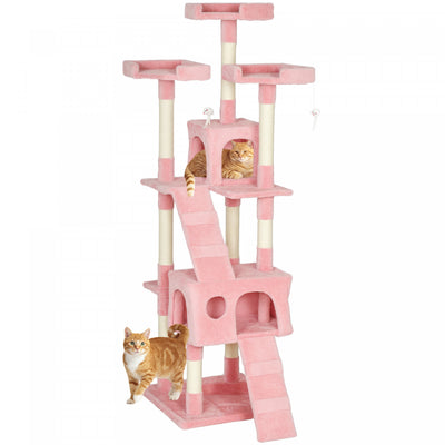 PawHut 68 inches Cat Tree, Multi-Level Large Cat Tower Condo with Scratching Posts, Perches, Cat Houses, Dangling Toy, Pink