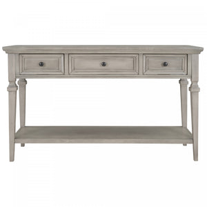 Sabina Solid Wood Console Table With 3 Drawers And Shelf - Grey Wash