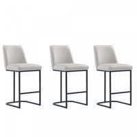 Serena Modern Metal Upholstered Counter Stool in Light Gray - Set of 3 Bar Stool 