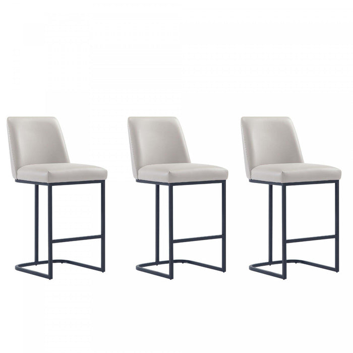 Serena Modern Metal Upholstered Counter Stool in Light Gray - Set of 3 Bar Stool