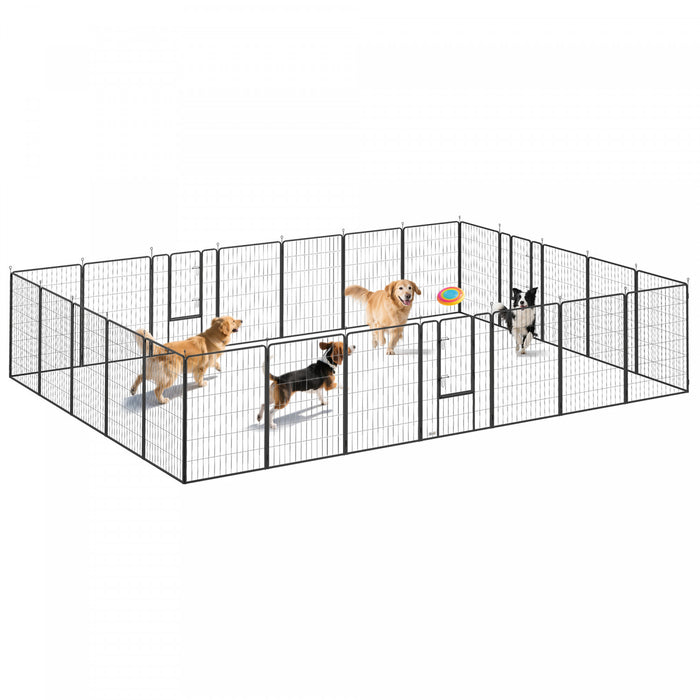 PawHut Dog Playpen, 31.5\"W Heavy-Duty Metal Puppy Play Pen, Pet Exercise Fences for Outside and Indoor, DIY Design with Door for Large Dogs, 24 Panels, 44.5\"H