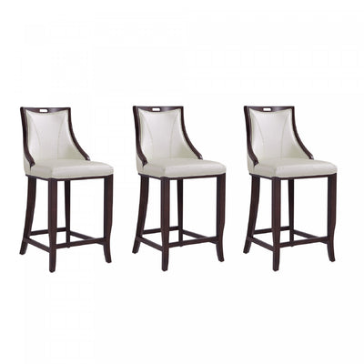 Emperor Traditional Wood Upholstered Barstool in Pearl White - Set of 3 | Tabouret de bar en bois traditionnel Emperor avec assise rembourree, blanc perle – Lot de 3